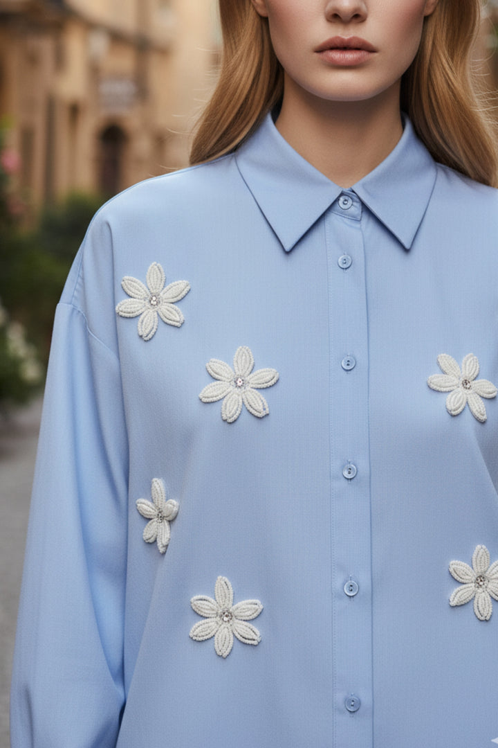 Spring Sky Floral Bead Shirt