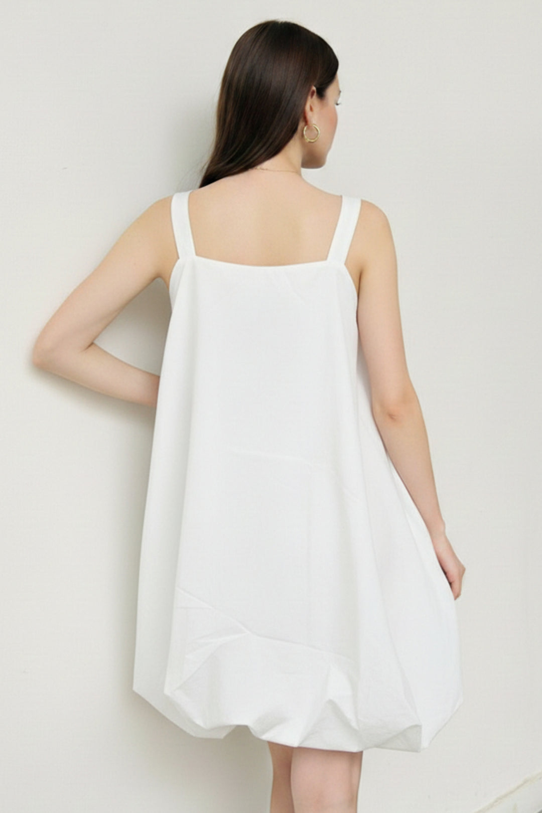 white Floral Bubble-Hem Dress