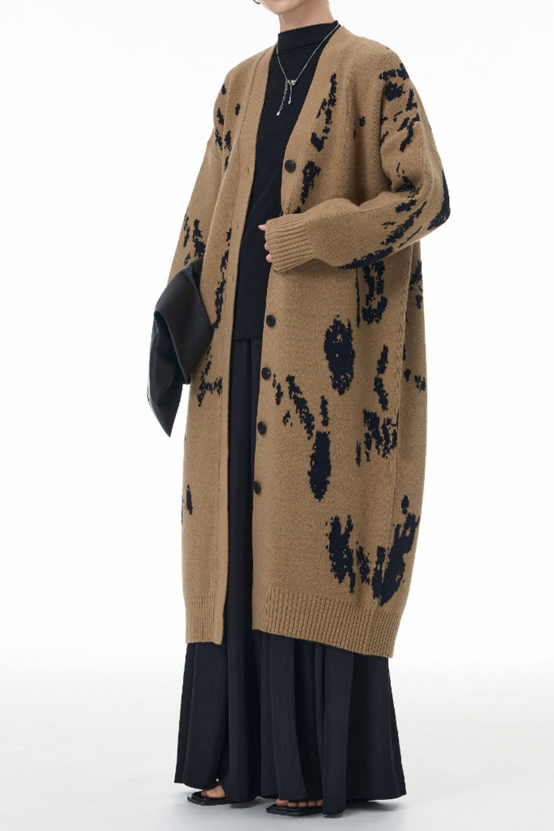 Beige Tiger Tread Wrap Long Cardigan