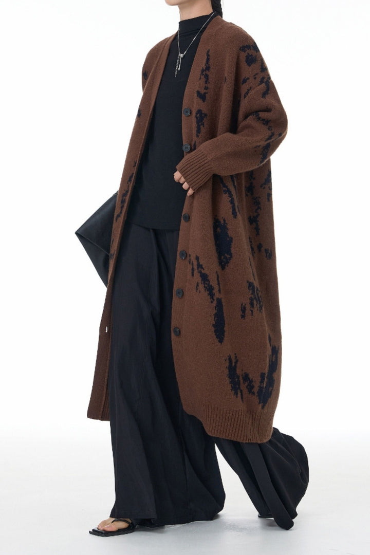 Chocolate Brown Tiger Tread  Wrap Long Cardigan