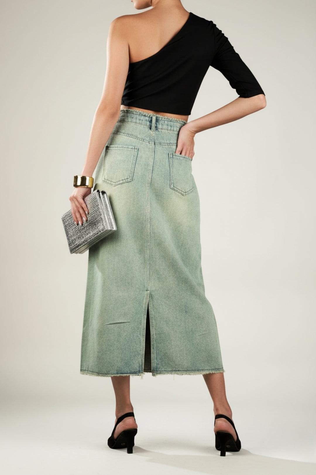 Denim Skirt With Distressed Hem