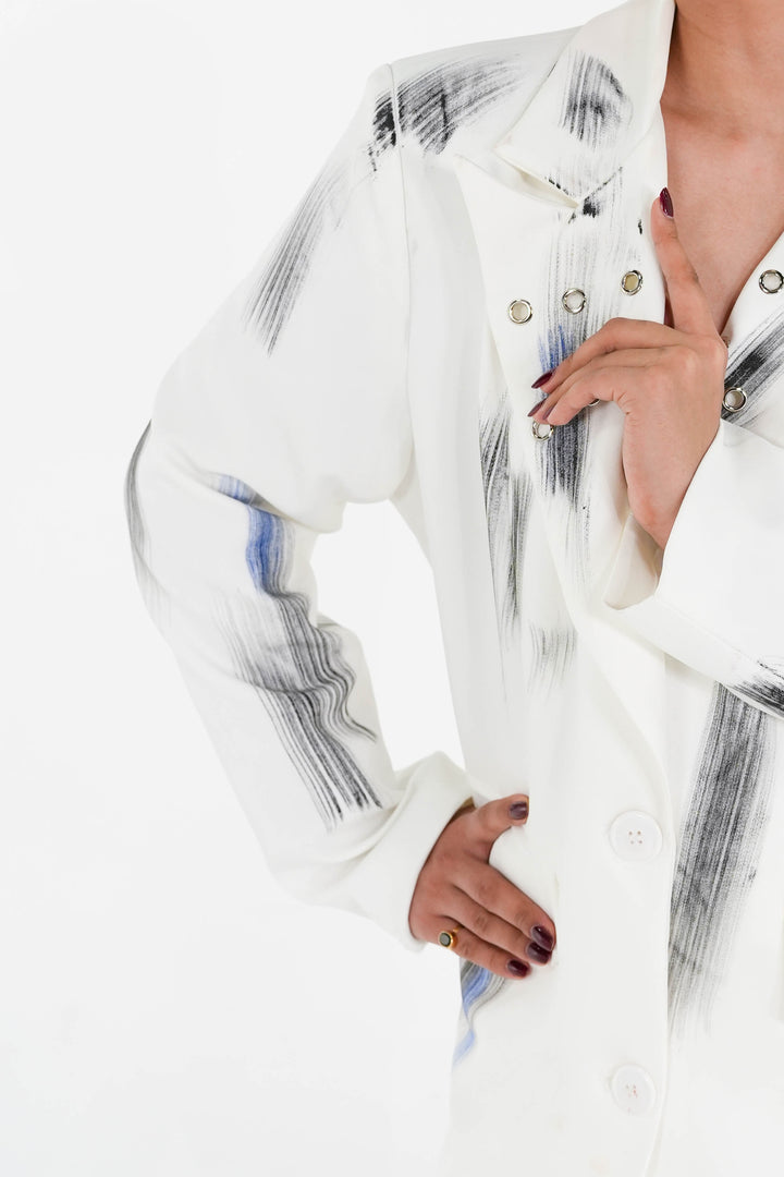White Brush-work Blazer