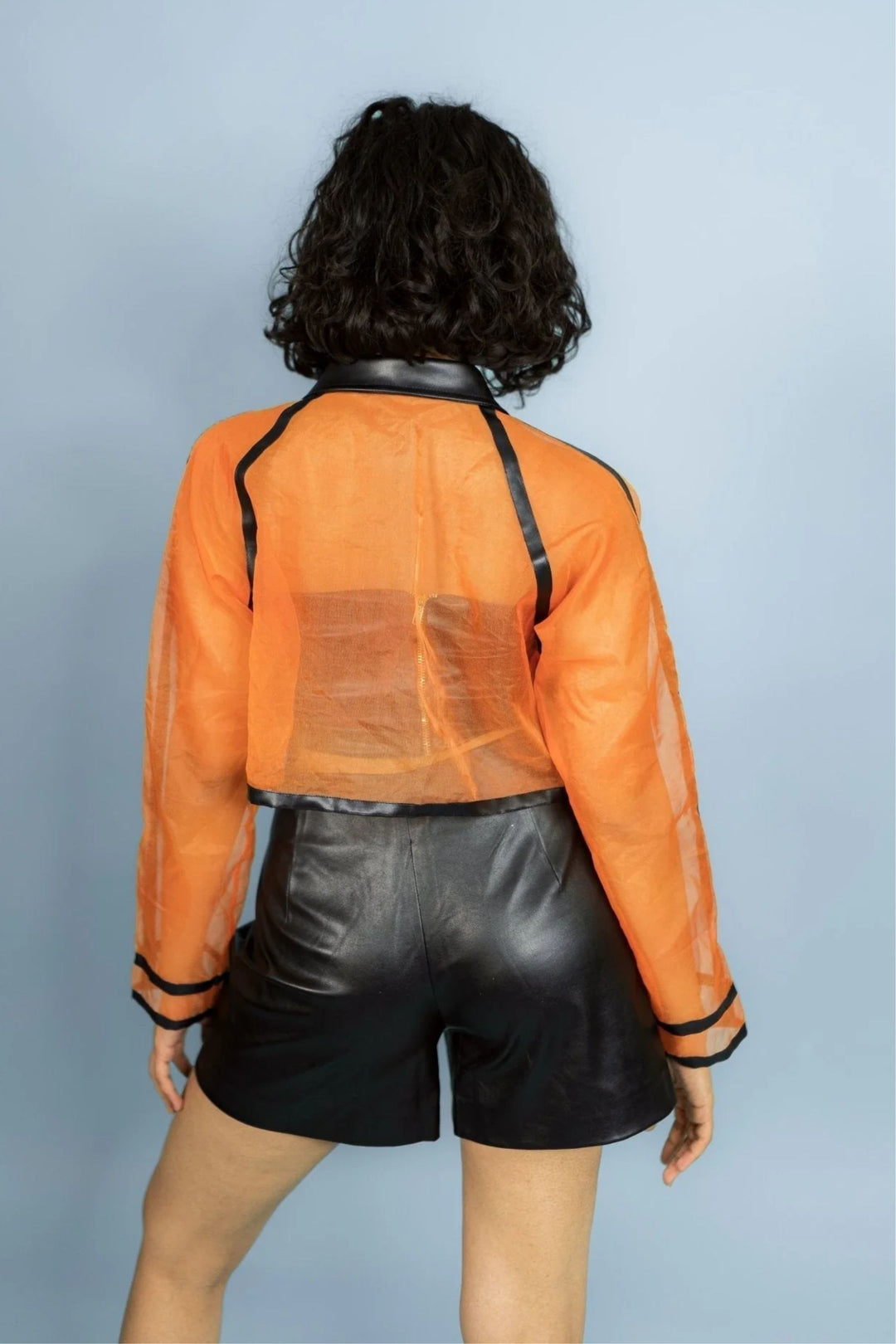 Faux leather Patched Organza Jacket