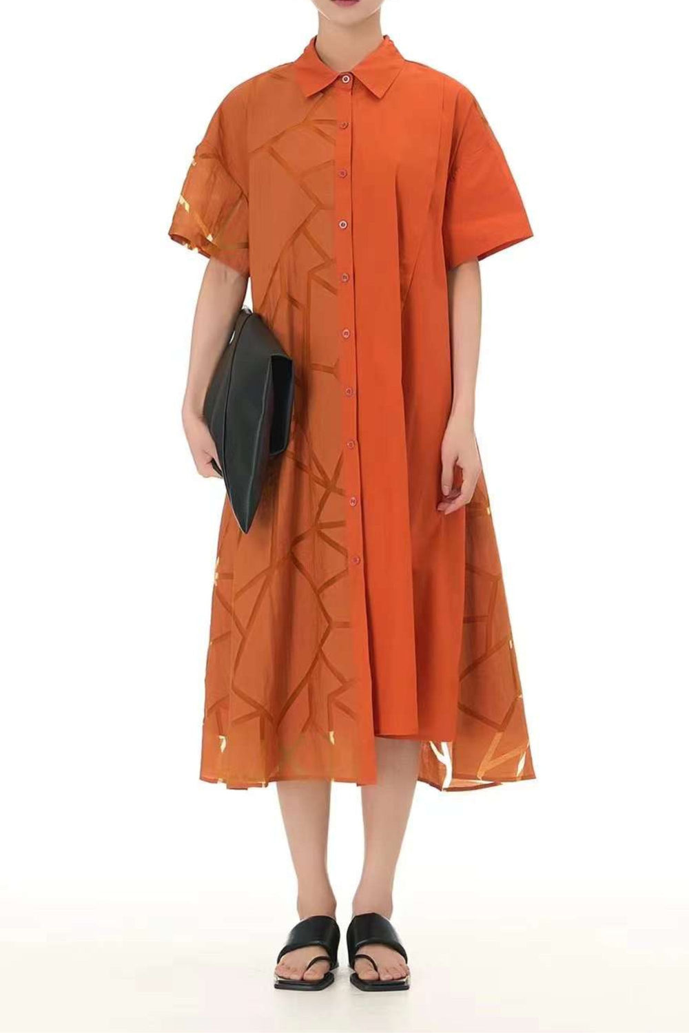 Oversized orange shirt dress for women