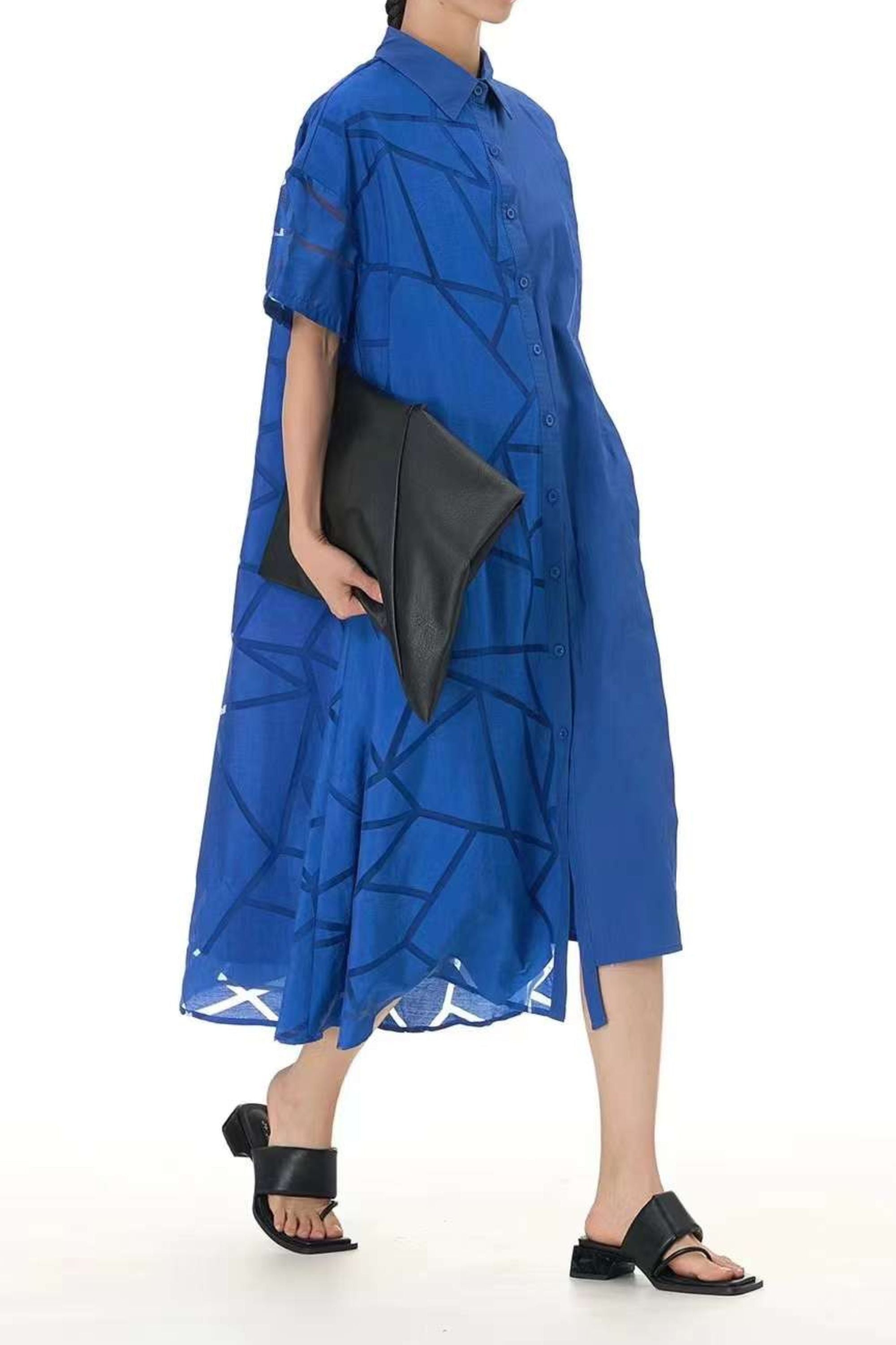 Oversize Shirt Midi Dress - Blue main image 0