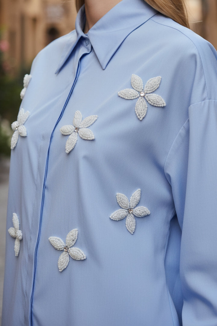 Spring Sky Floral Bead Shirt