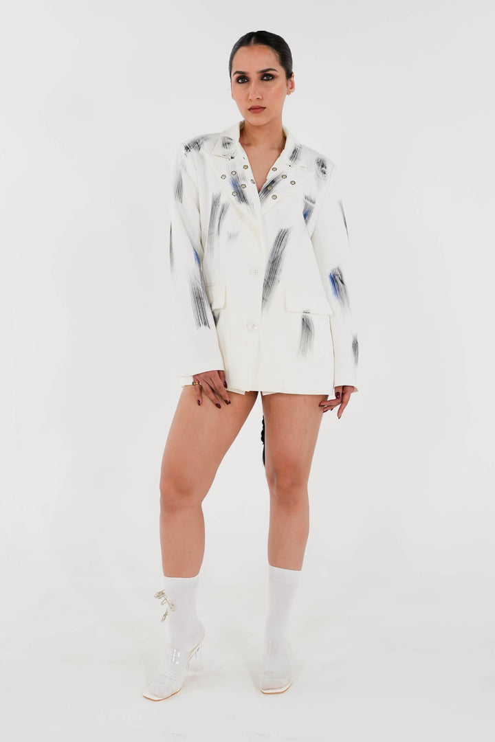 White Brush-work Blazer