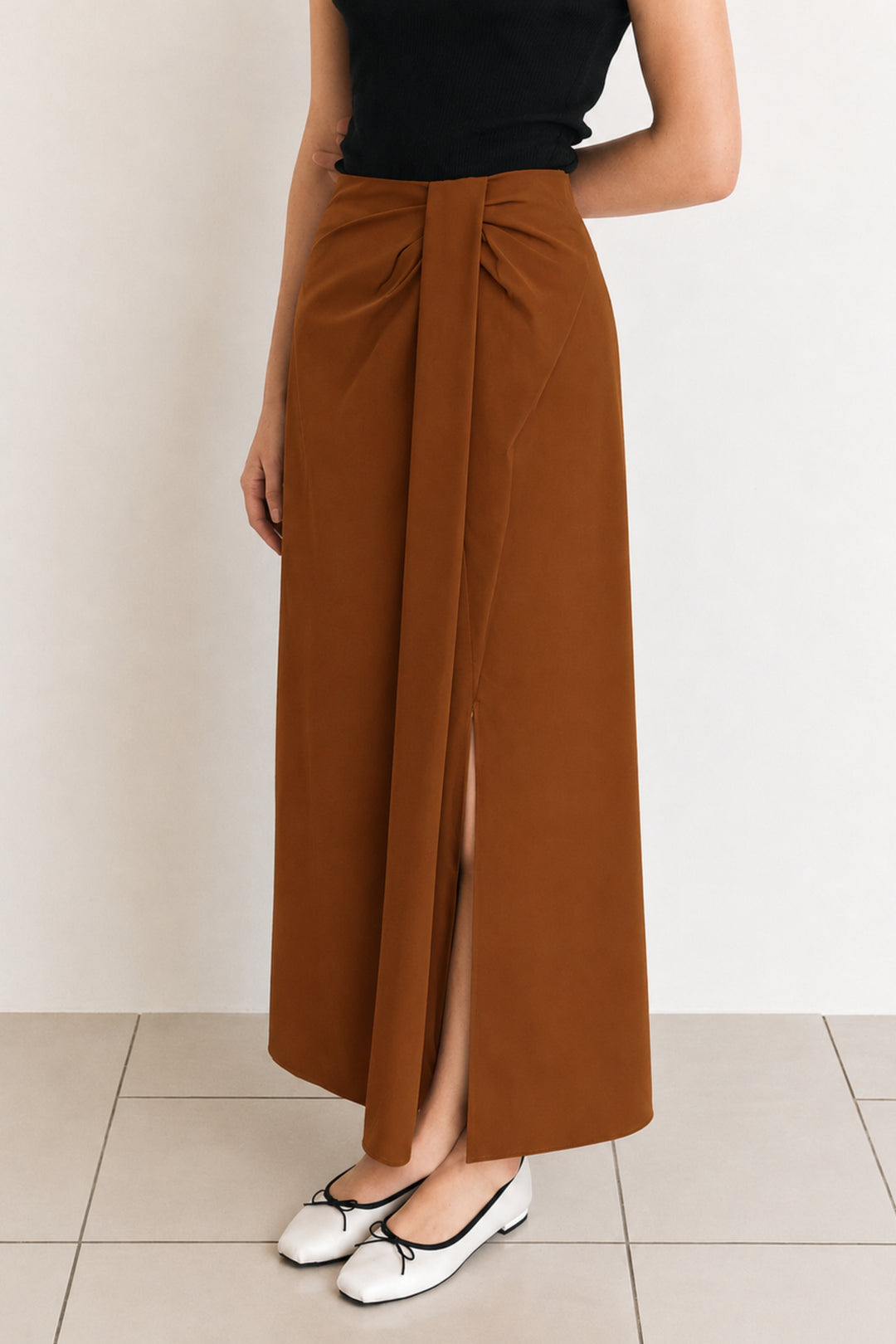 Brown Draped Hepburn Skirt