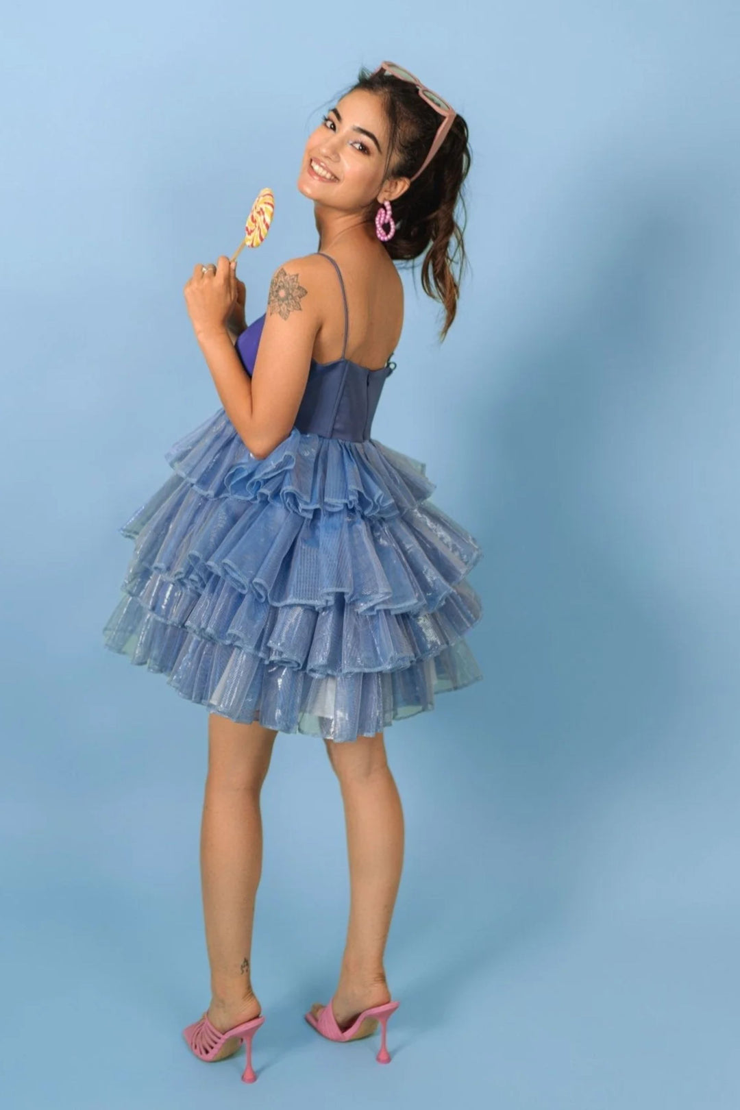 Chic satin and organza tiered dress