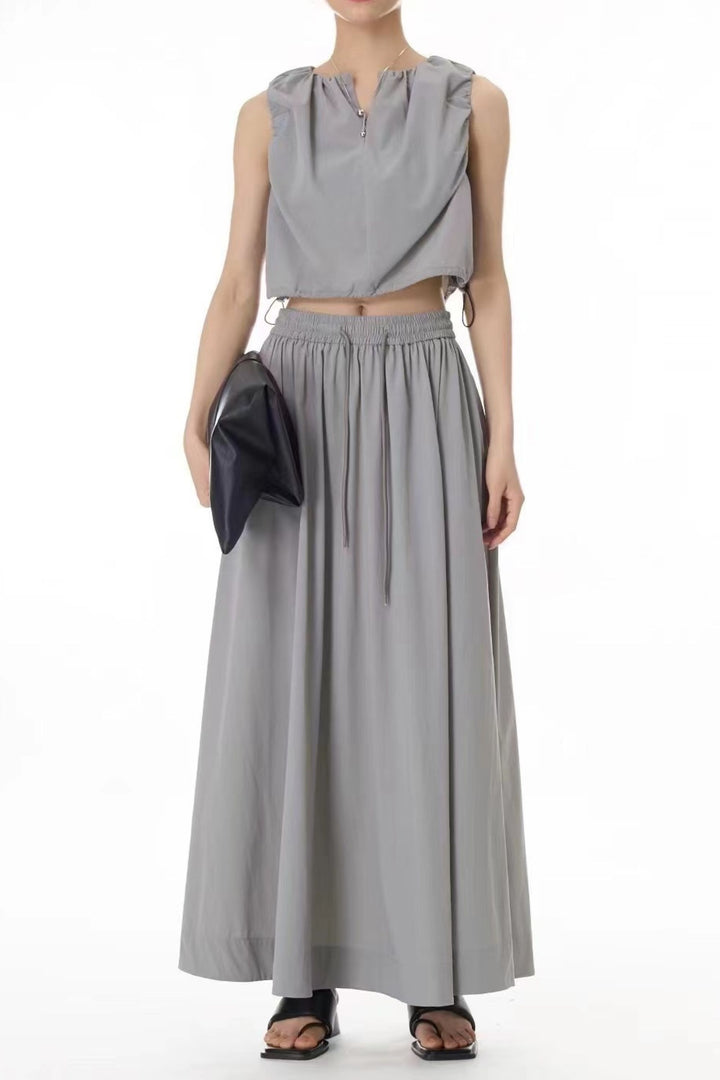 Sleeveless crop top and long skirt coord set for women