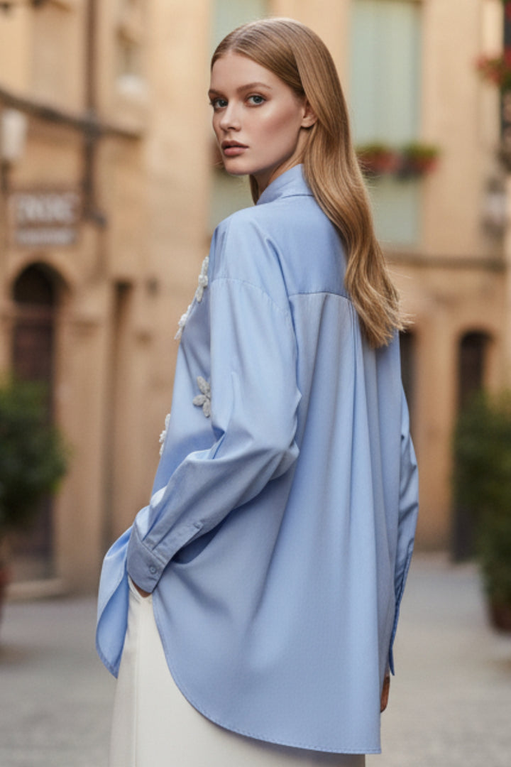 Spring Sky Floral Bead Shirt