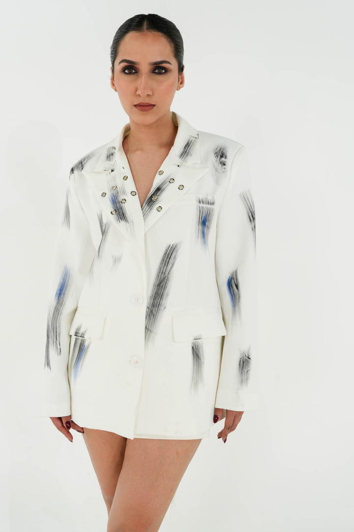 White Brush-work Blazer