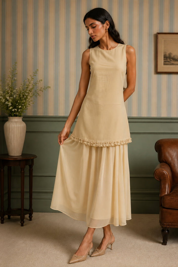 Butter Linen Layered Chiffon Dress