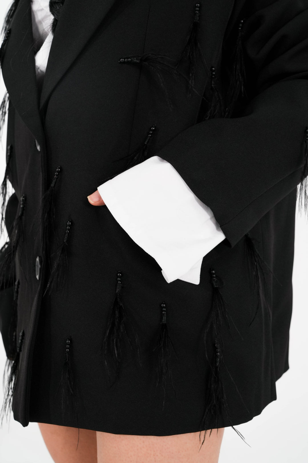 Feather Tassels Black Blazer