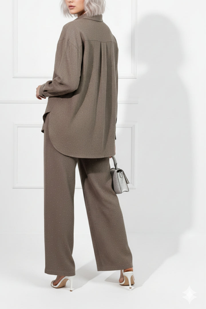 Dark Fawn Sparkly Linen Co-ord Set