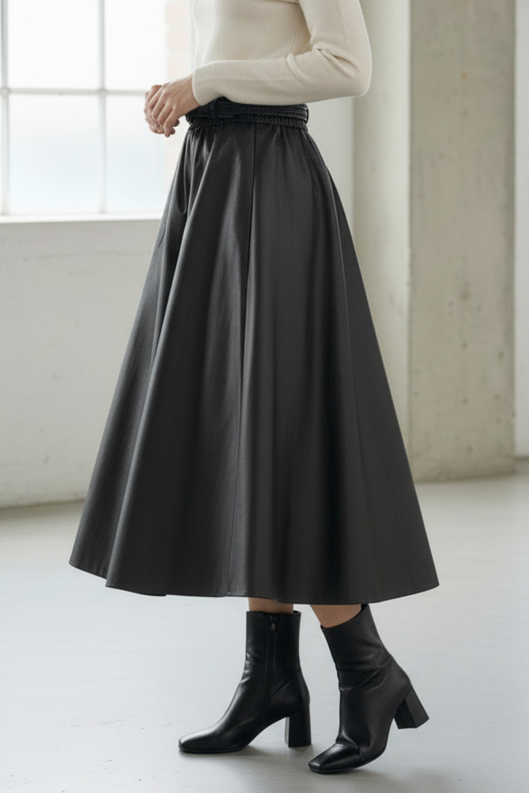 Noir Belted Faux Leather Skirt