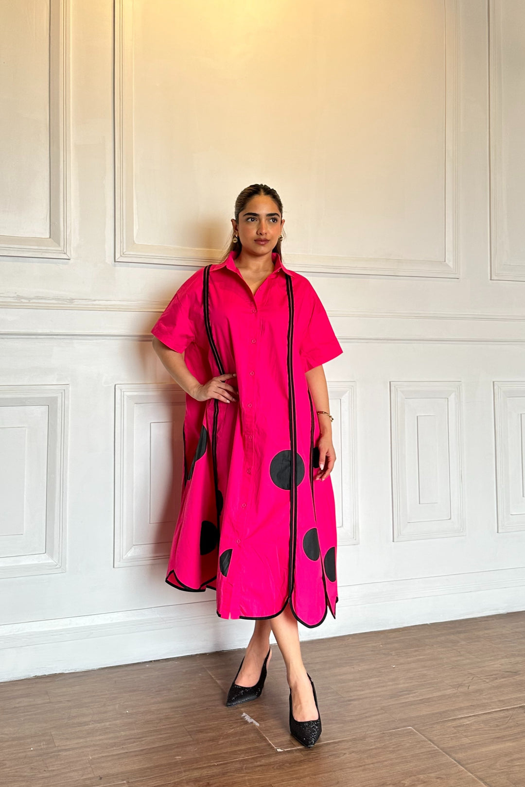 Pink Panel Dress With Asymmetrical Hem