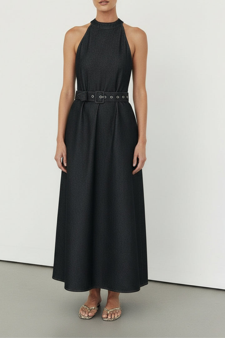 Graphite Denim Belted Dress