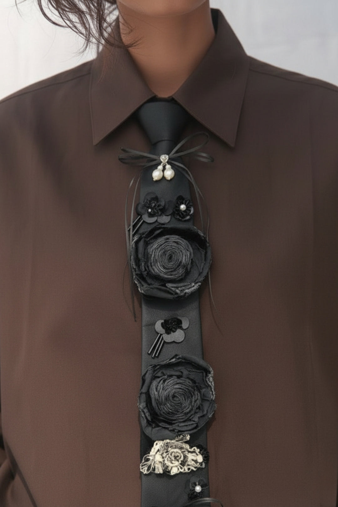 Cocoa Tie-Up Floral Embellished Shirt