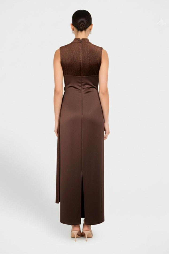 Cocoa Asymmetric Drape Maxi Dress