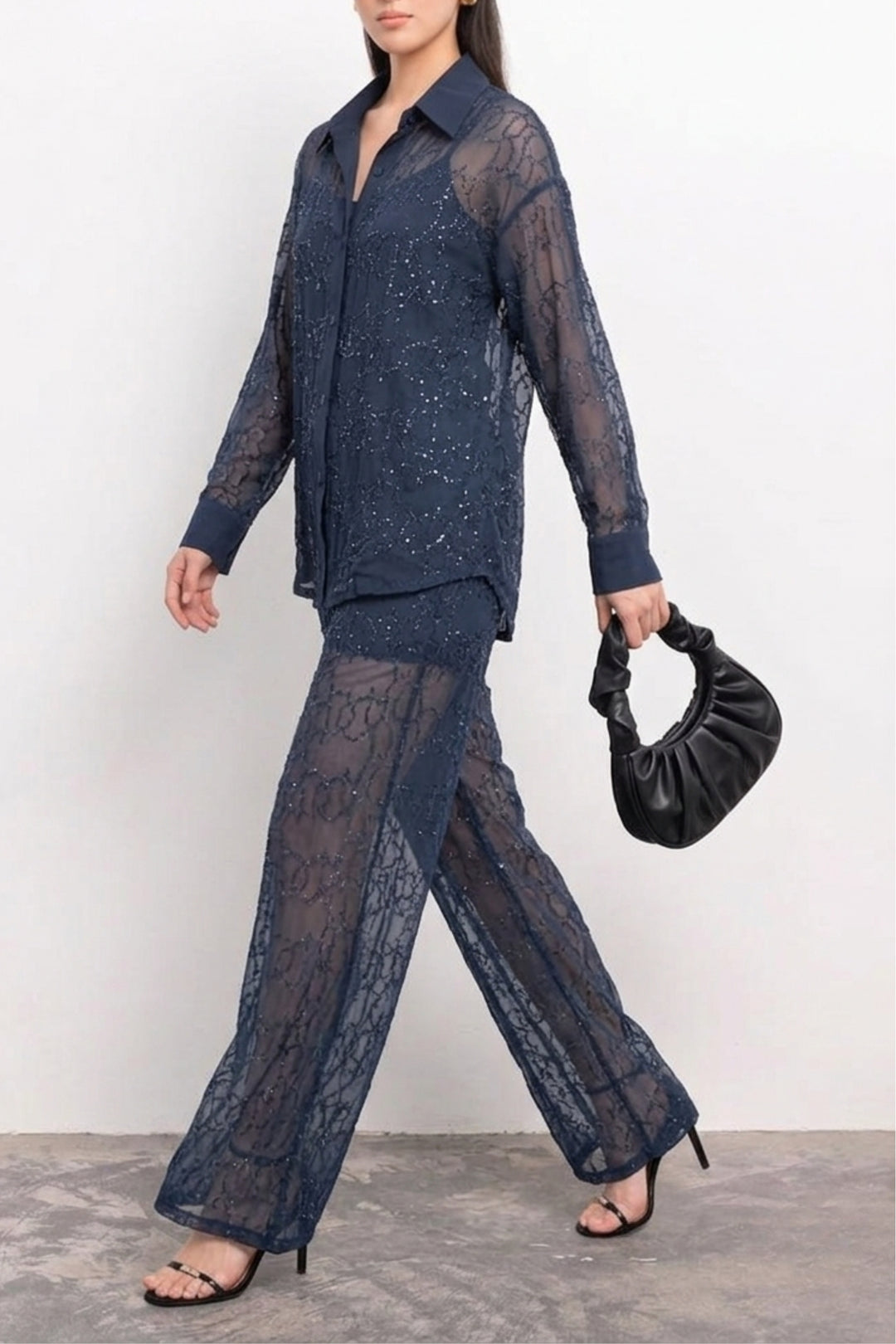 Navy Noir Rhinestone Pant Co-ord set