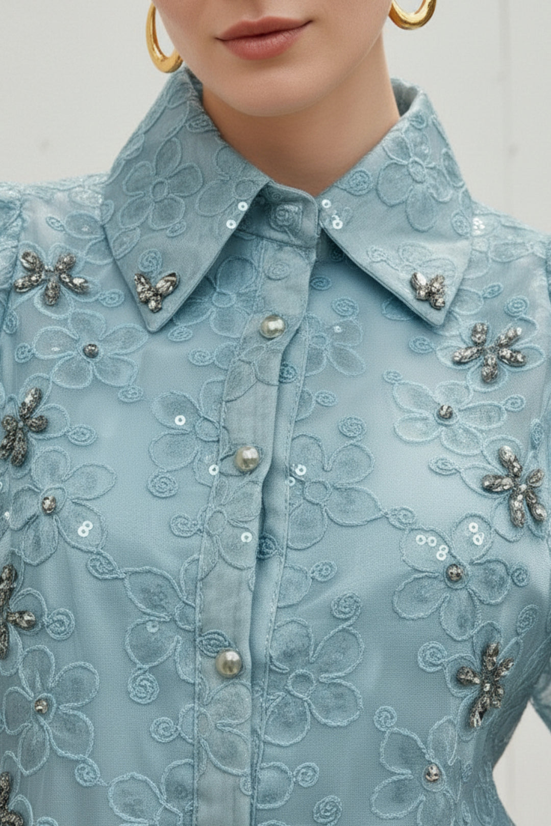Baby Blue Embroidered Shirt