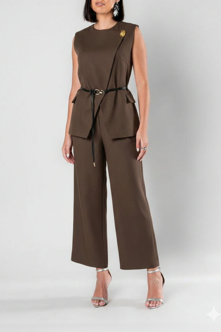 Mocha  Belted Tailored Co-Ord Set