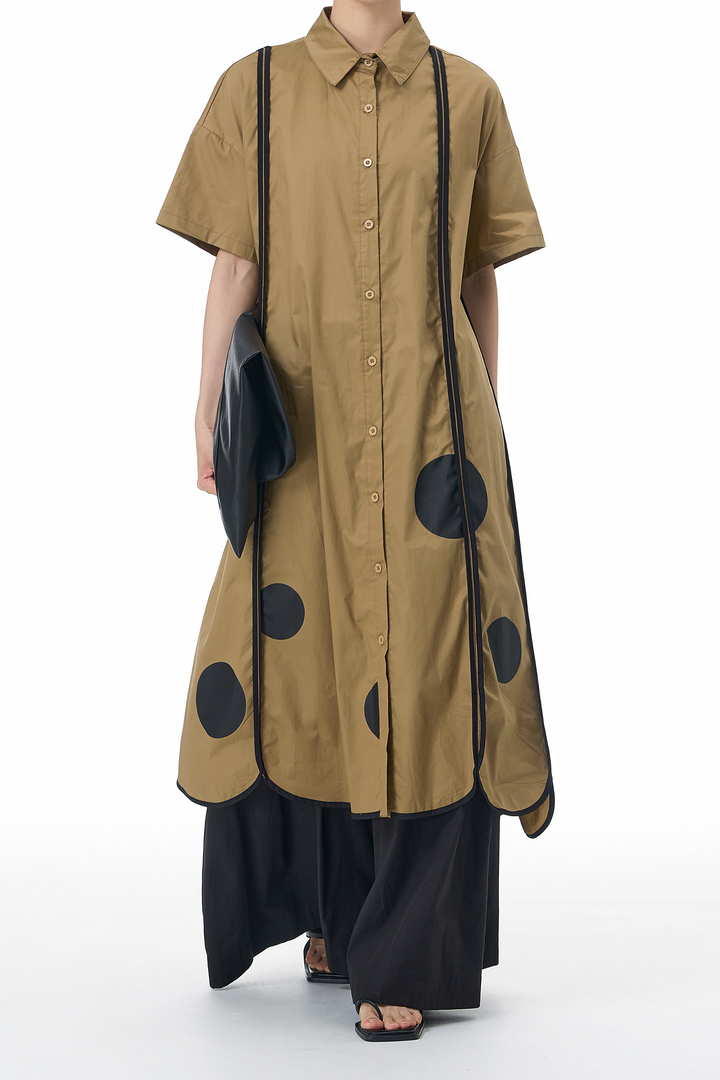 CAMEL PANEL DRESS WITH ASYMMETRICAL HEM