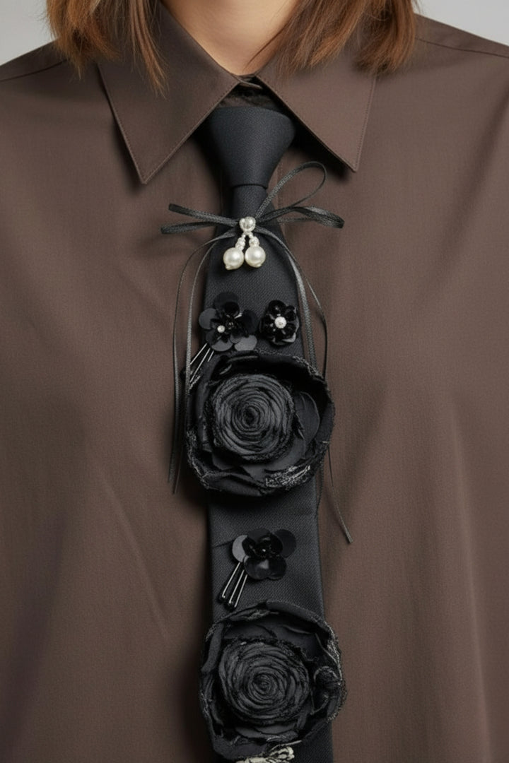 Cocoa Tie-Up Floral Embellished Shirt