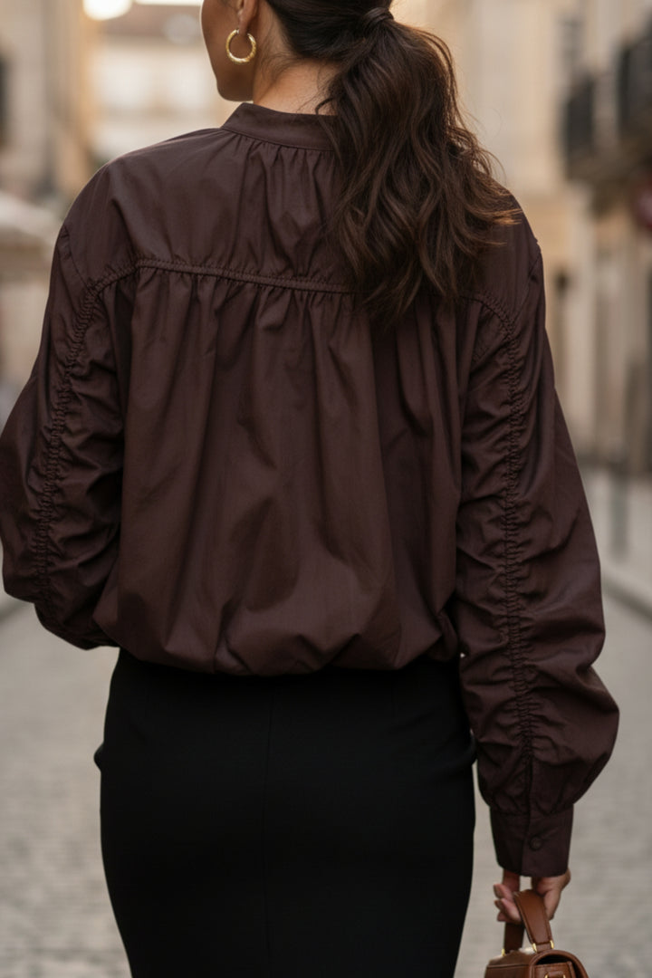 Cocoa Utility Band-Collar Shirt