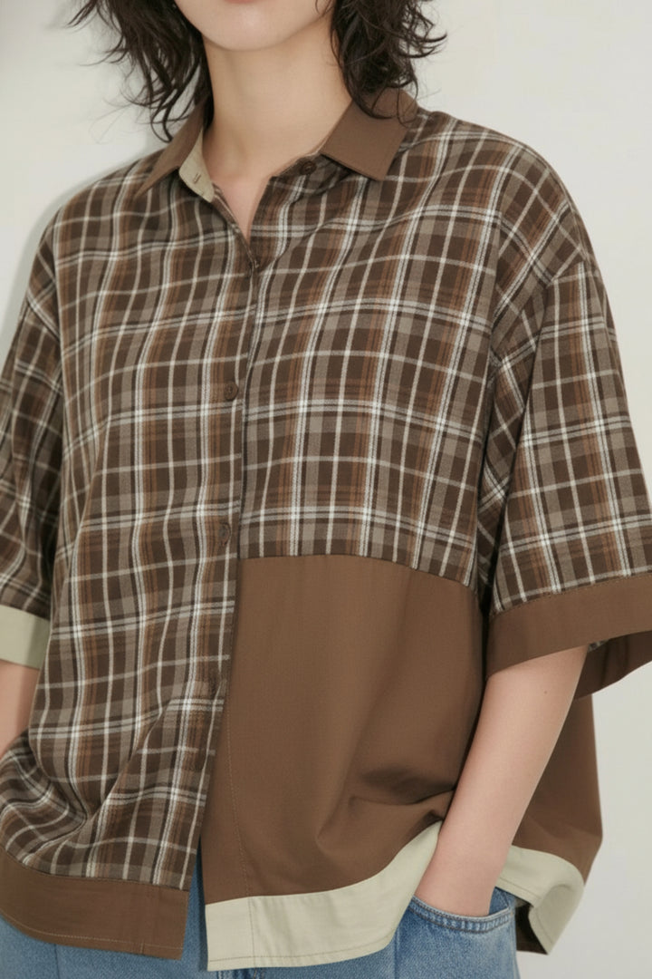 Patched Plaid Korean Shirt