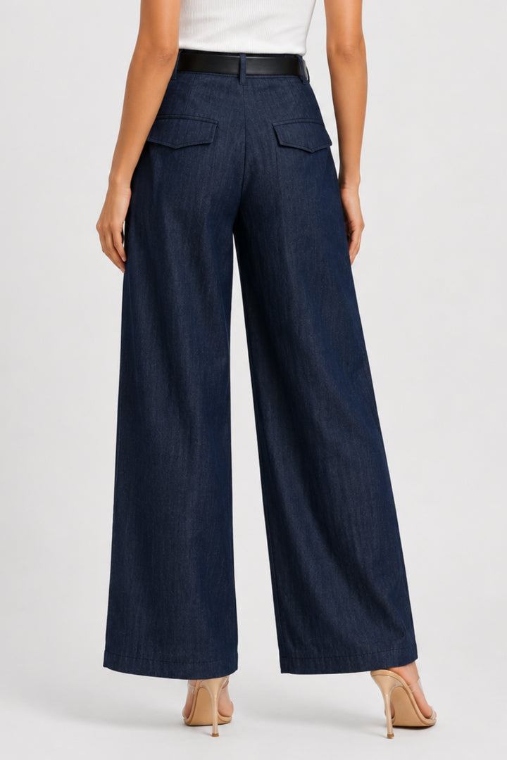Indigo Denim Wide-Leg Pants