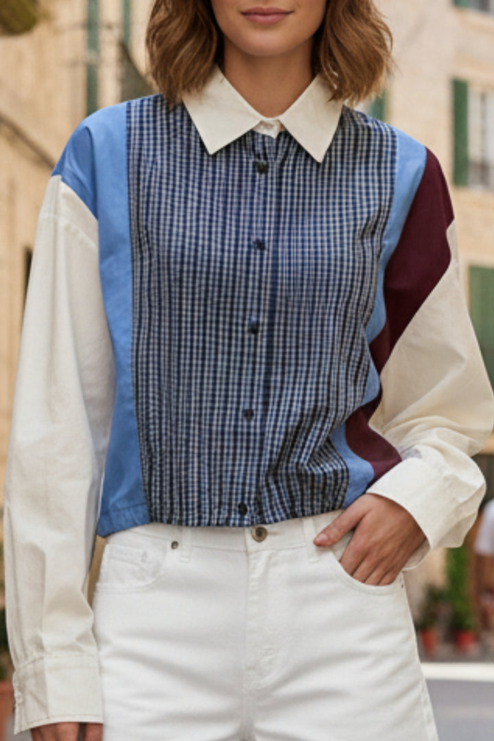 Colorblock Grid Contrast Shirt