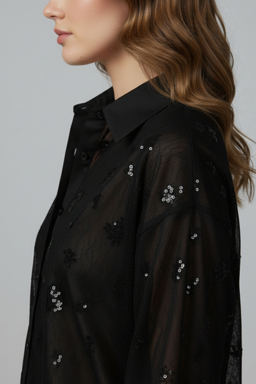 Noir Mesh Sequin Layered Shirt