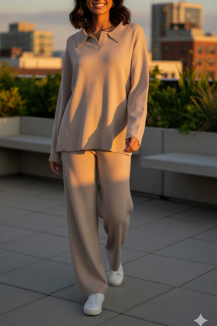 Soft Dune Collared  Knit Co-ord Set