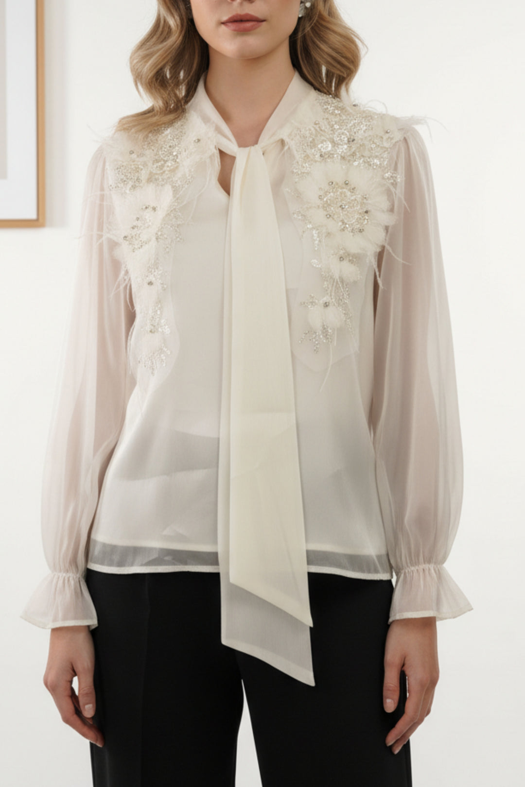 Ivory Flower Embroidered Tissue Top