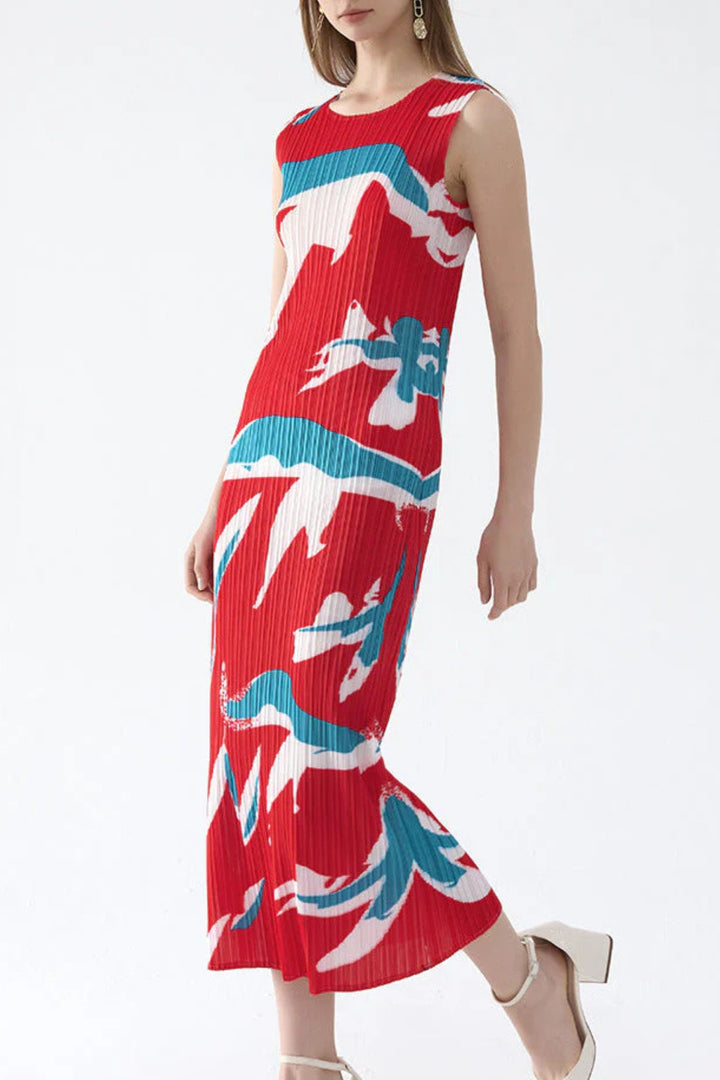 Crimson Koi Pleated Dress