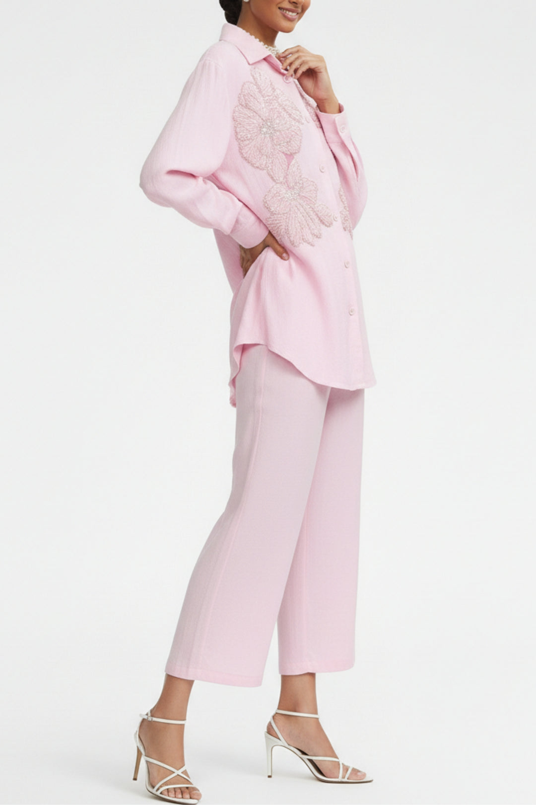 Petal Pink Floral Embroidered Co-Ord Set