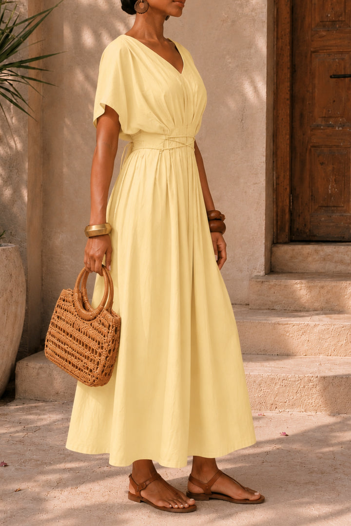 Soft Butter Pleated Dress