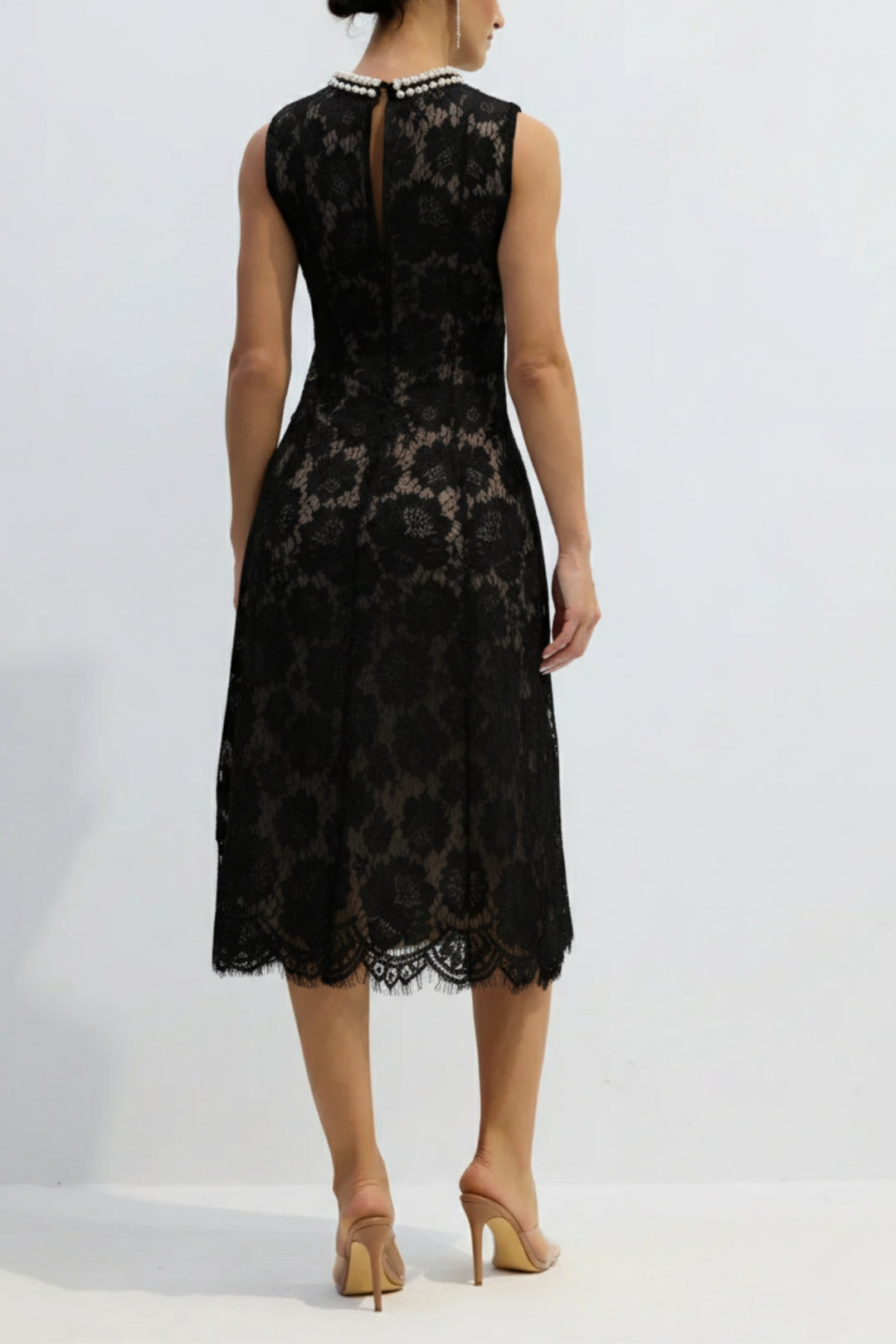 Noir Floral Lace Sleeveless Midi Dress