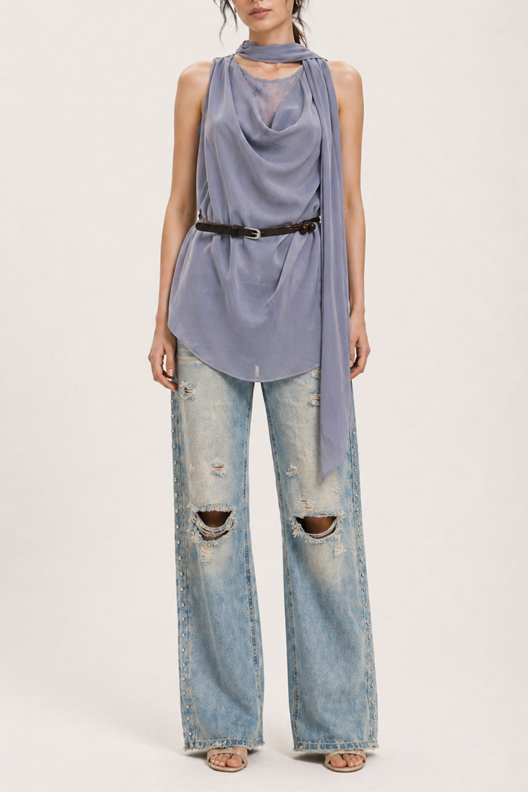 Lilac Whisper Belted Top