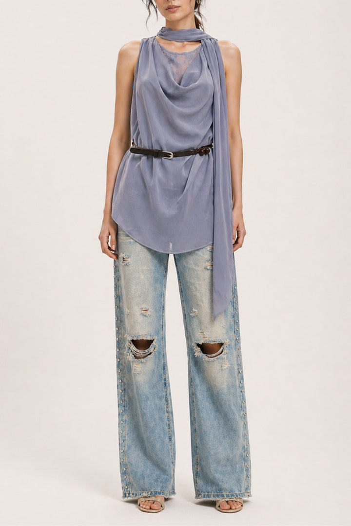 Lilac Whisper Belted Top