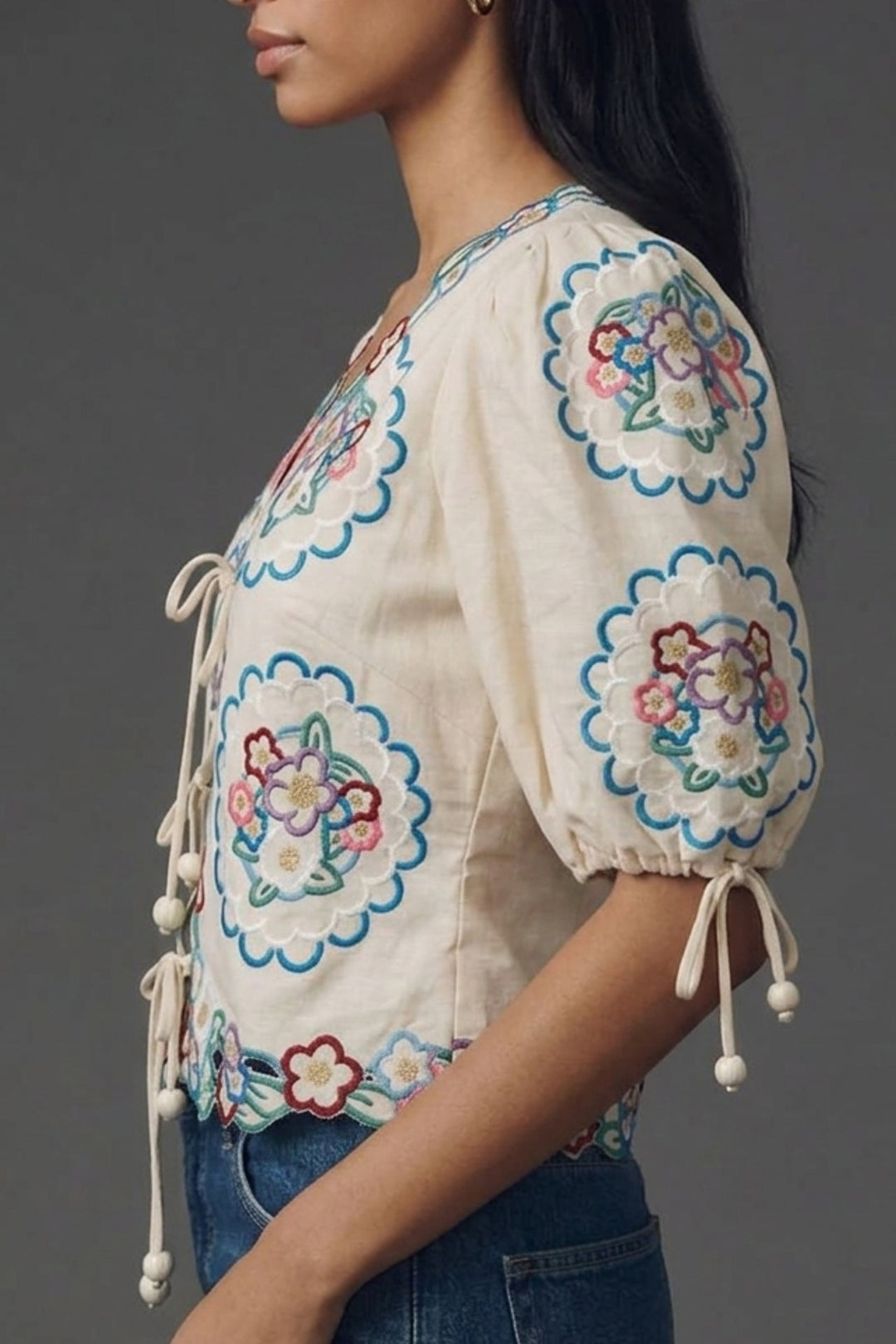 Ivory Boho Bloom Tie-Up Top