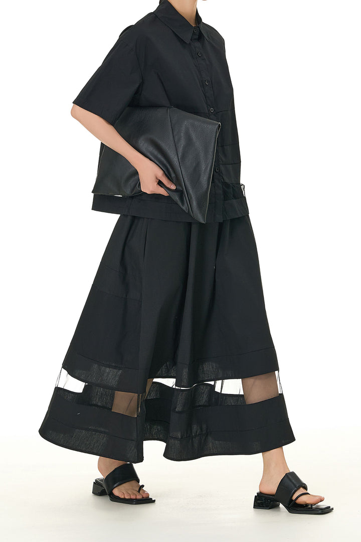 Cotton Black Shirt Skirt Coord Set