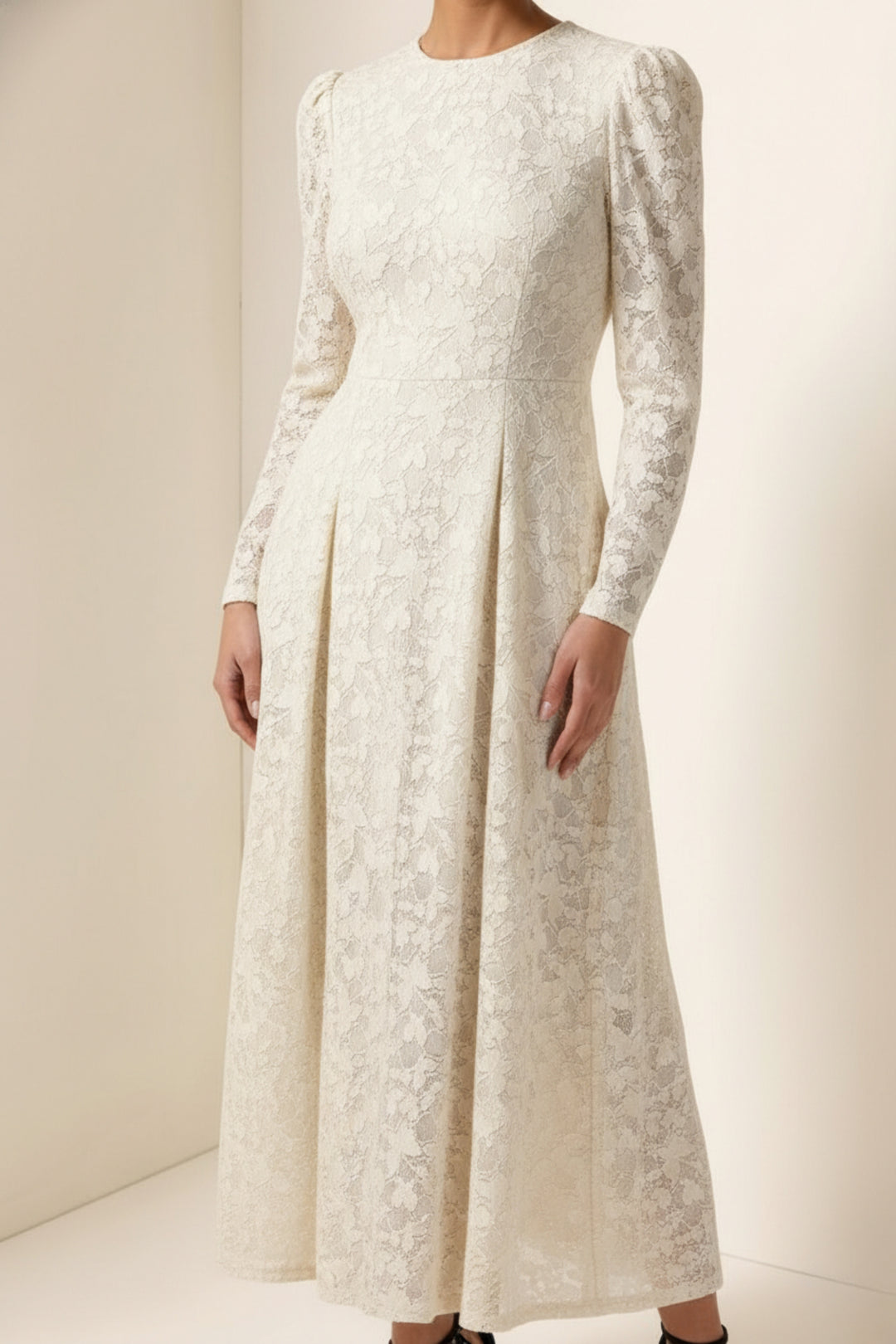 Flutter & Pleat Sand Net Dress