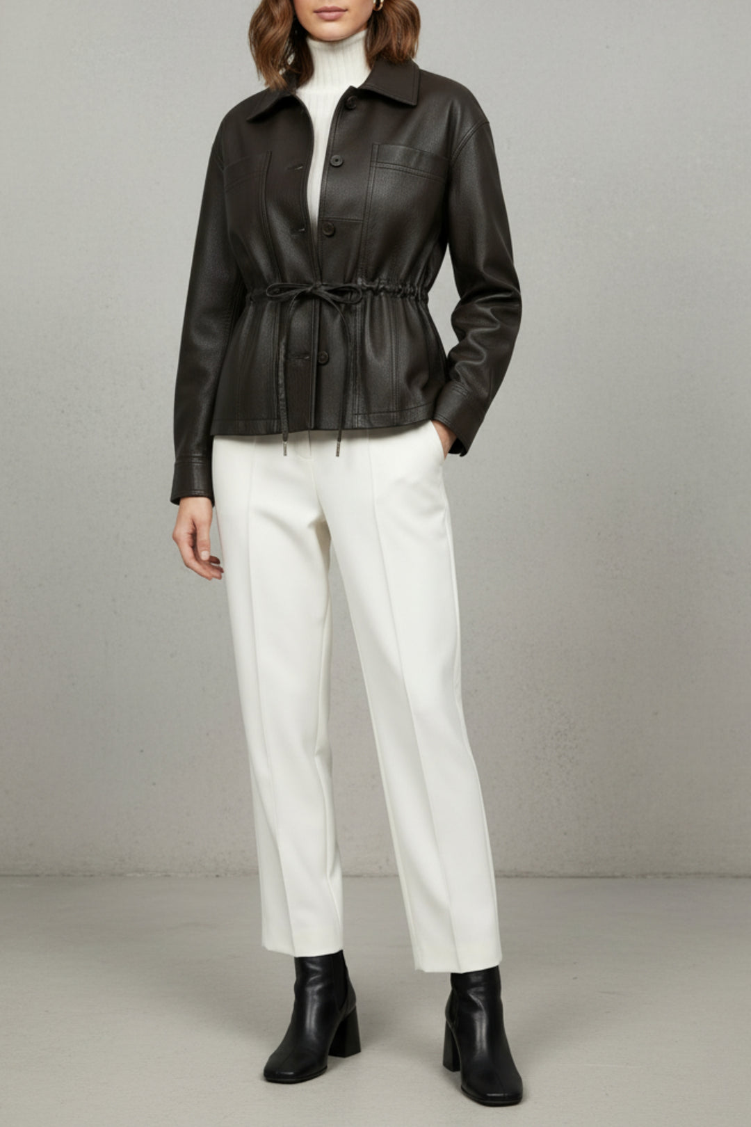 Noir Drawstring Faux Leather Jacket