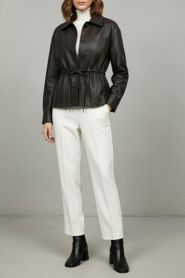 Noir Drawstring Faux Leather Jacket