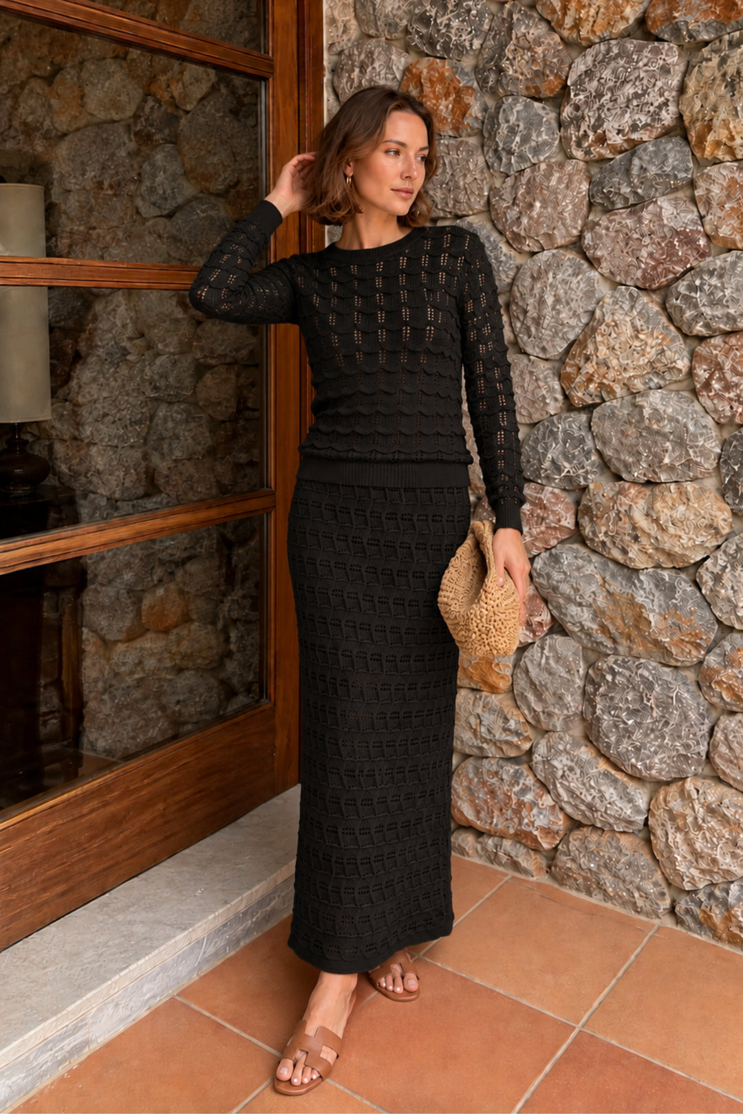 Black Crochet Knit Coord set