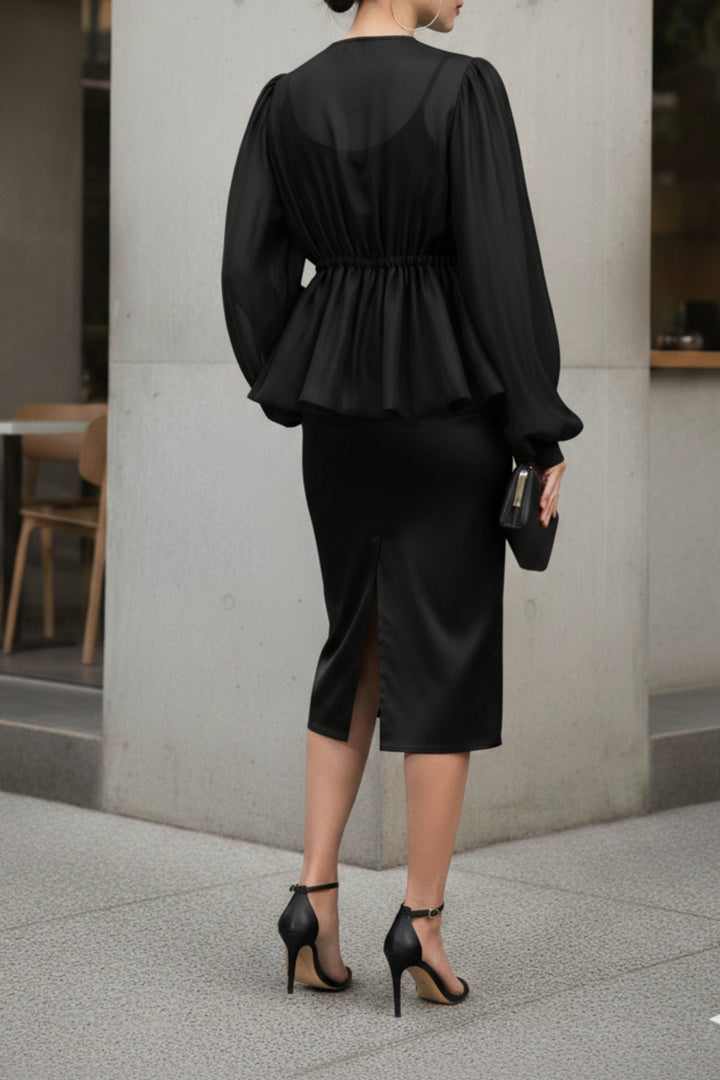 French Black Sheer Top