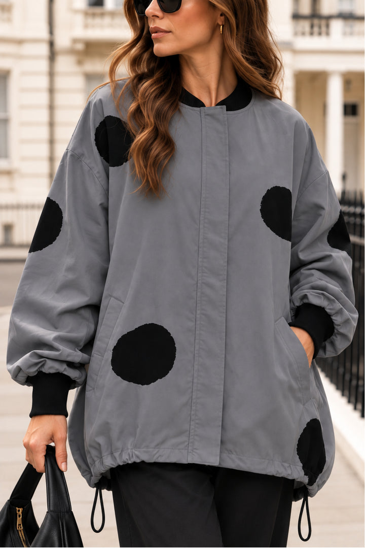 Grey Jacket With Black Polka Dot